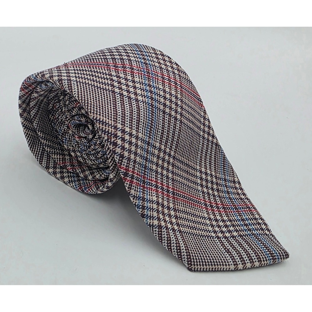 Polo Ralph Lauren Men's Glen Plaid Necktie Brown Blue Red Made in USA 3.25"